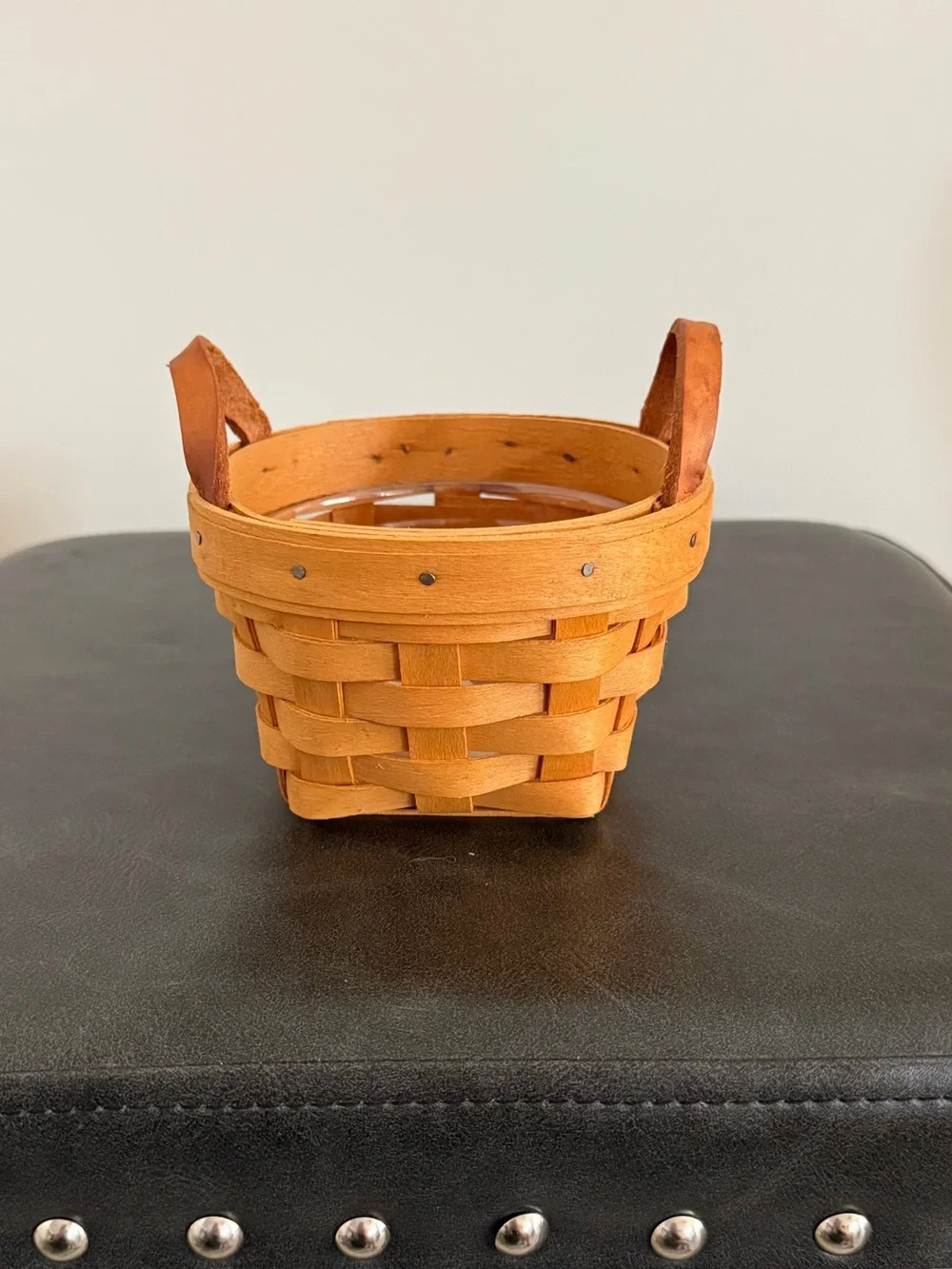 Longaberger Small 1997 Button Woven Basket with Leather Handles